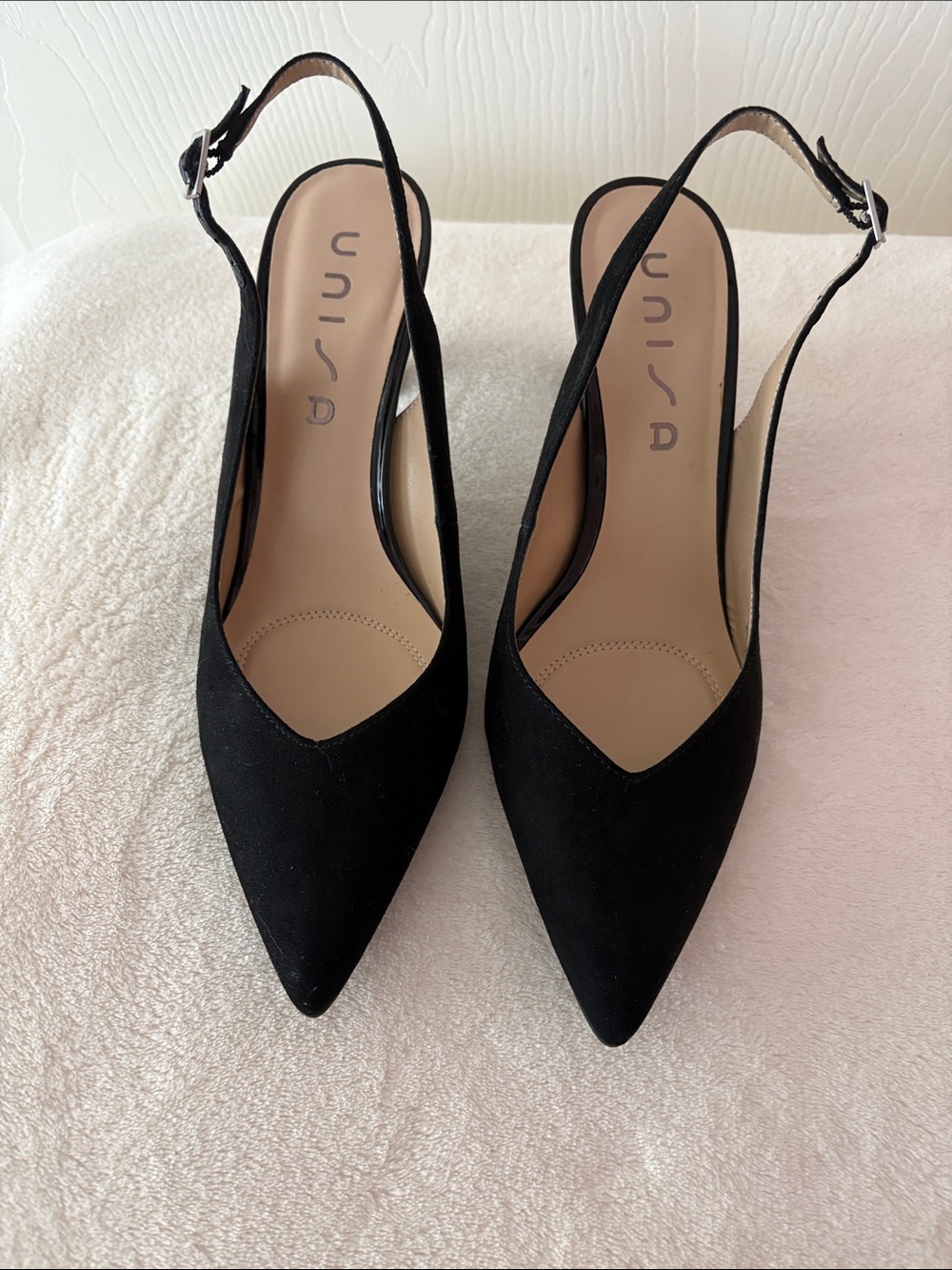 Unisa Black Pointed Slingback Pumps with Ankle Buckle